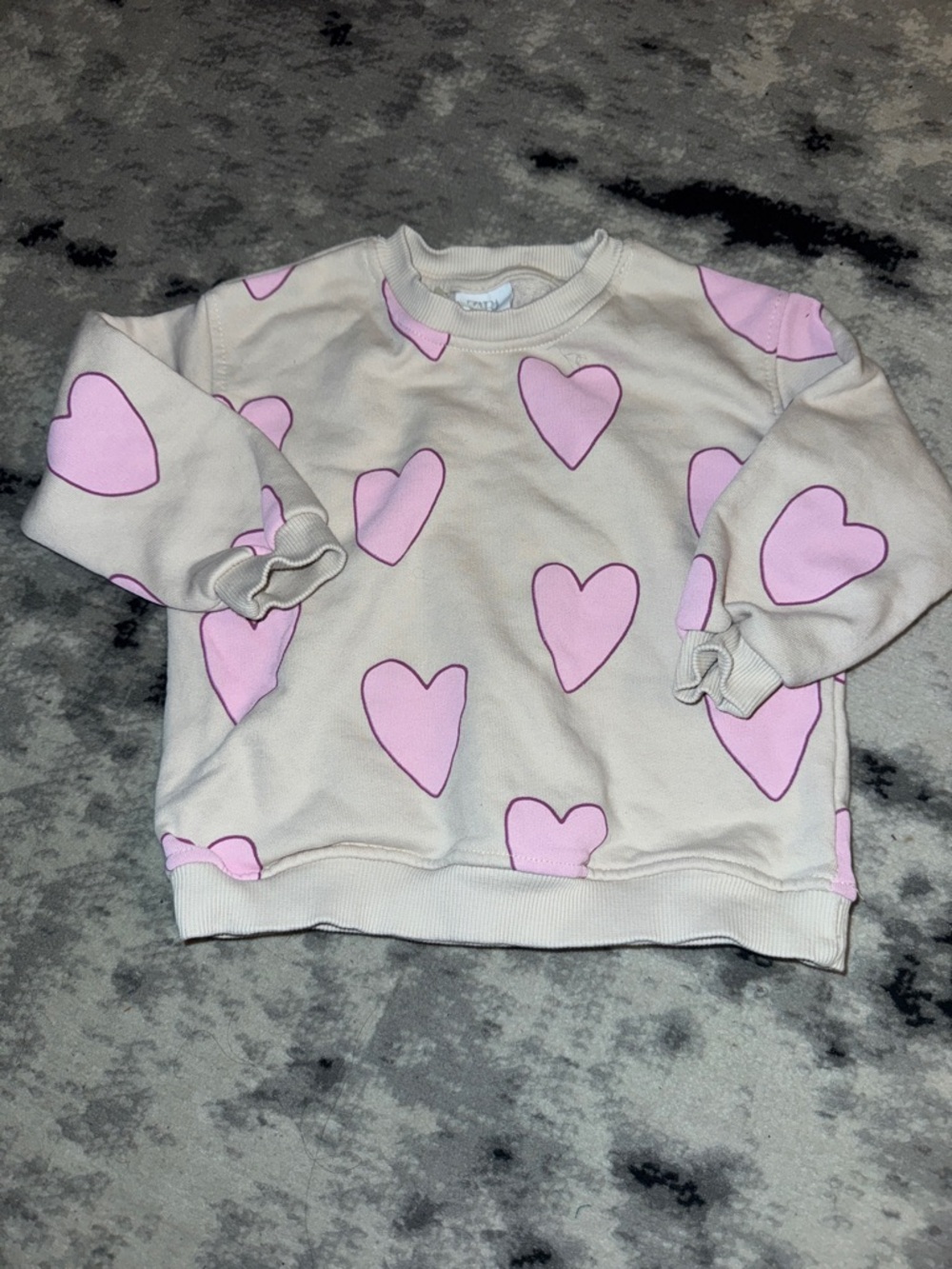 Zara Cream Sweatshirt with Pink Heart Print